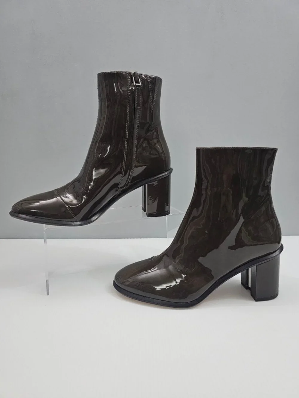 Tory Burch Brooke Ankle Boot Womens 7 Dark Moss Green Patent Leather Block Heel